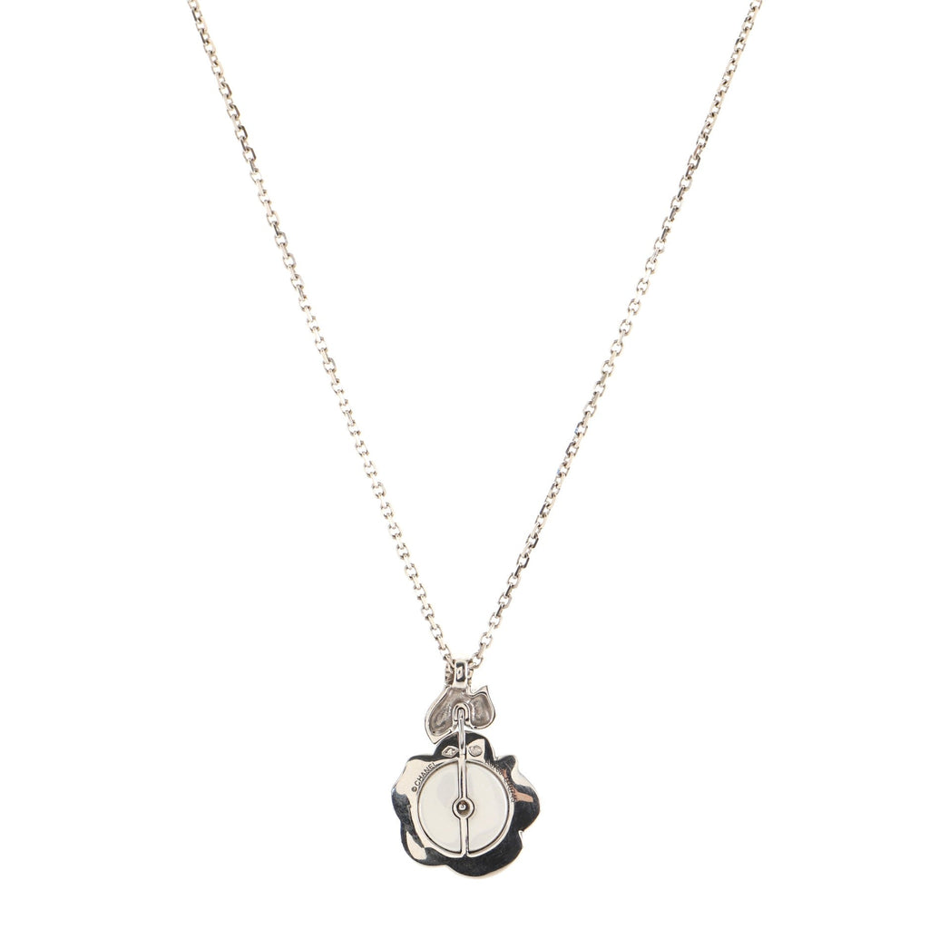 Camelia Flower Pendant Necklace 18K White Gold with Ceramic and Diamonds