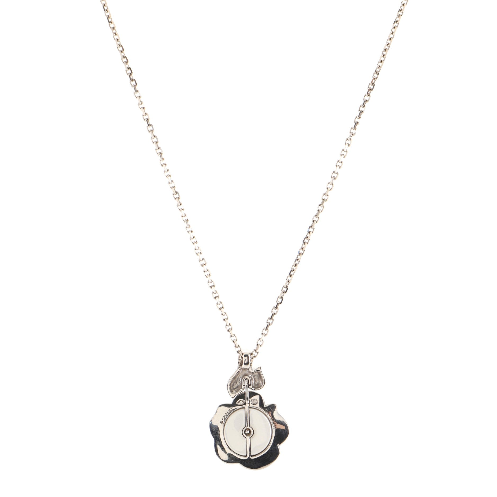 Camelia Flower Pendant Necklace 18K White Gold with Ceramic and Diamonds