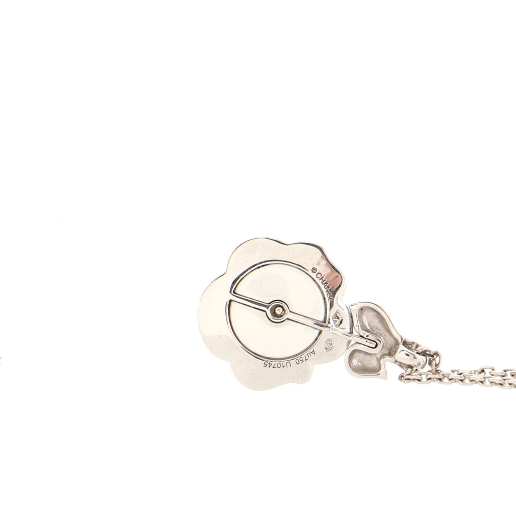 Camelia Flower Pendant Necklace 18K White Gold with Ceramic and Diamonds