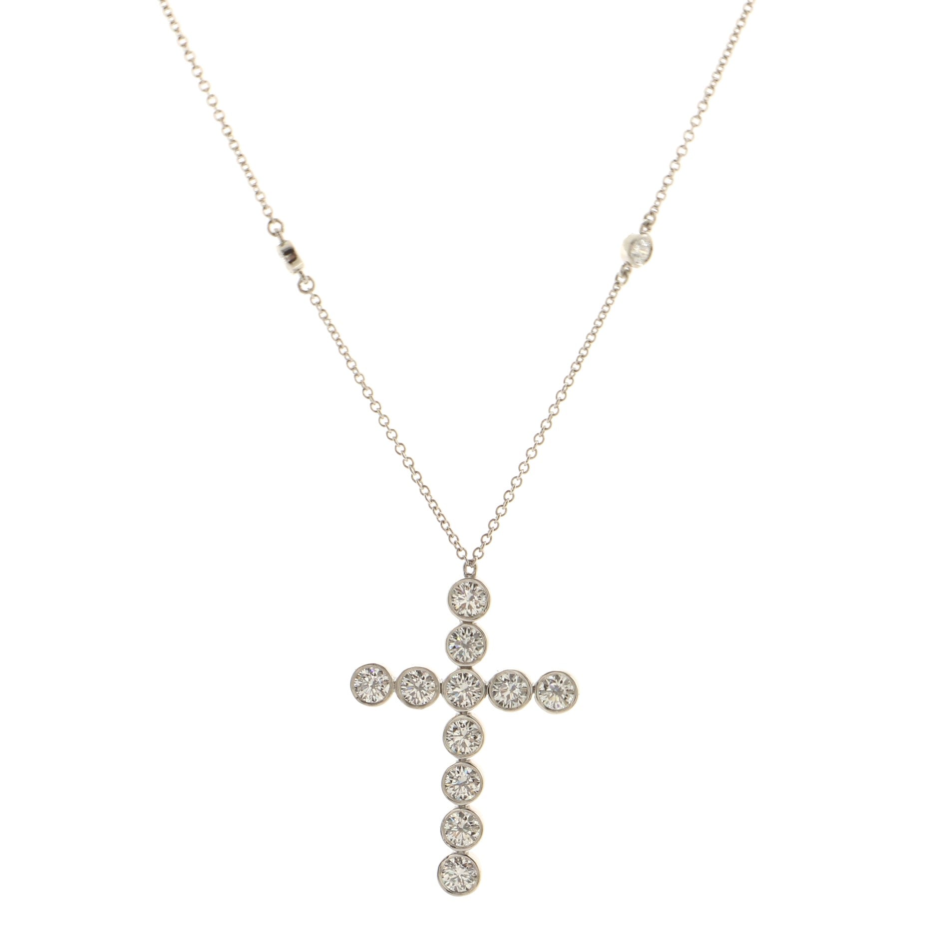 Jazz Cross Station Pendant Necklace Platinum with Diamonds