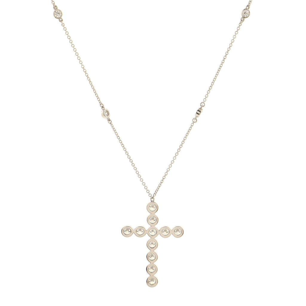 Jazz Cross Station Pendant Necklace Platinum with Diamonds