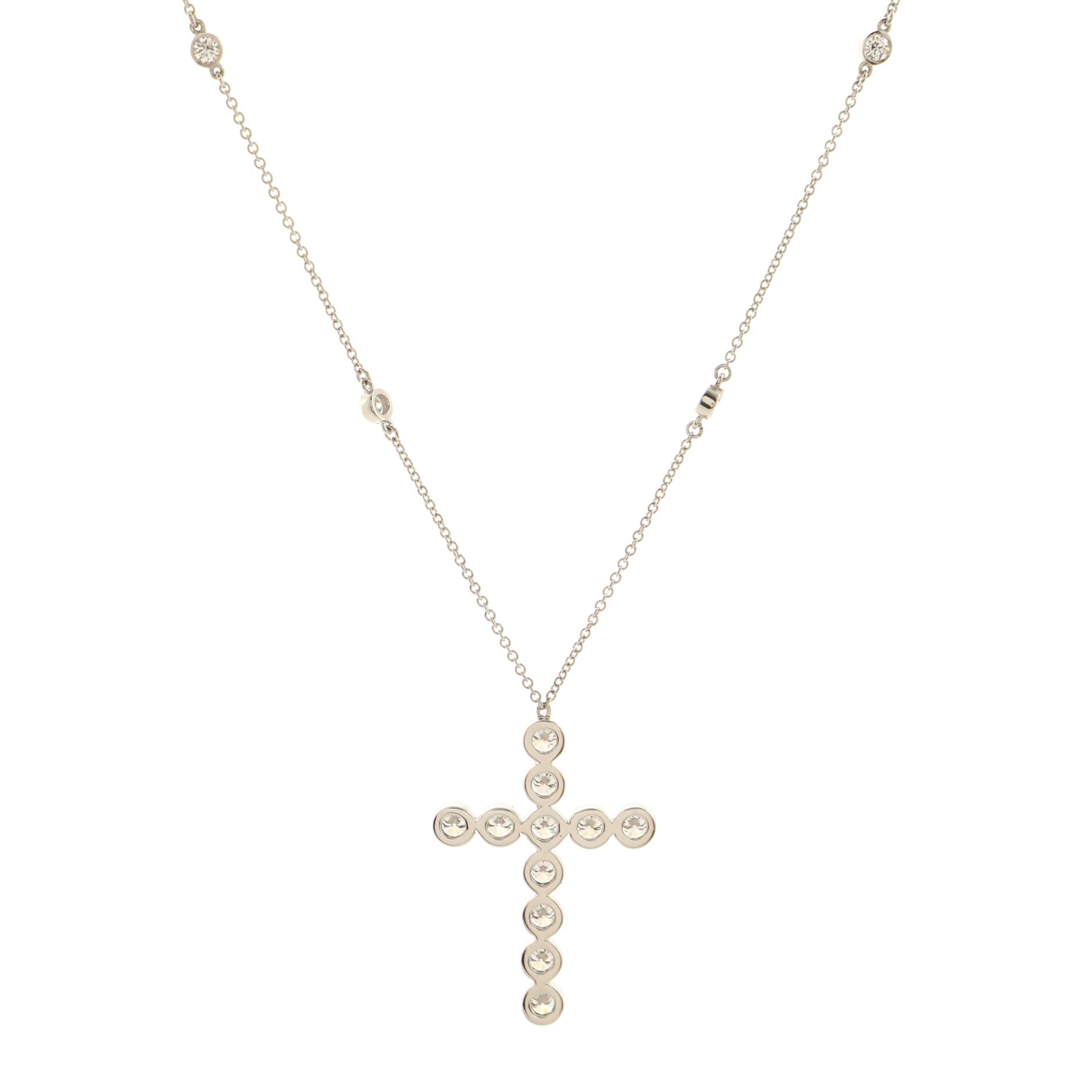 Jazz Cross Station Pendant Necklace Platinum with Diamonds