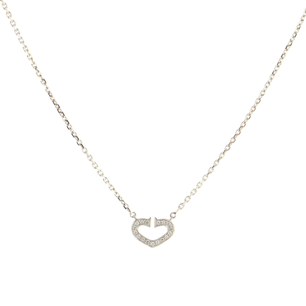 C Heart de Cartier Pendant Necklace 18K White Gold with Pave Diamonds