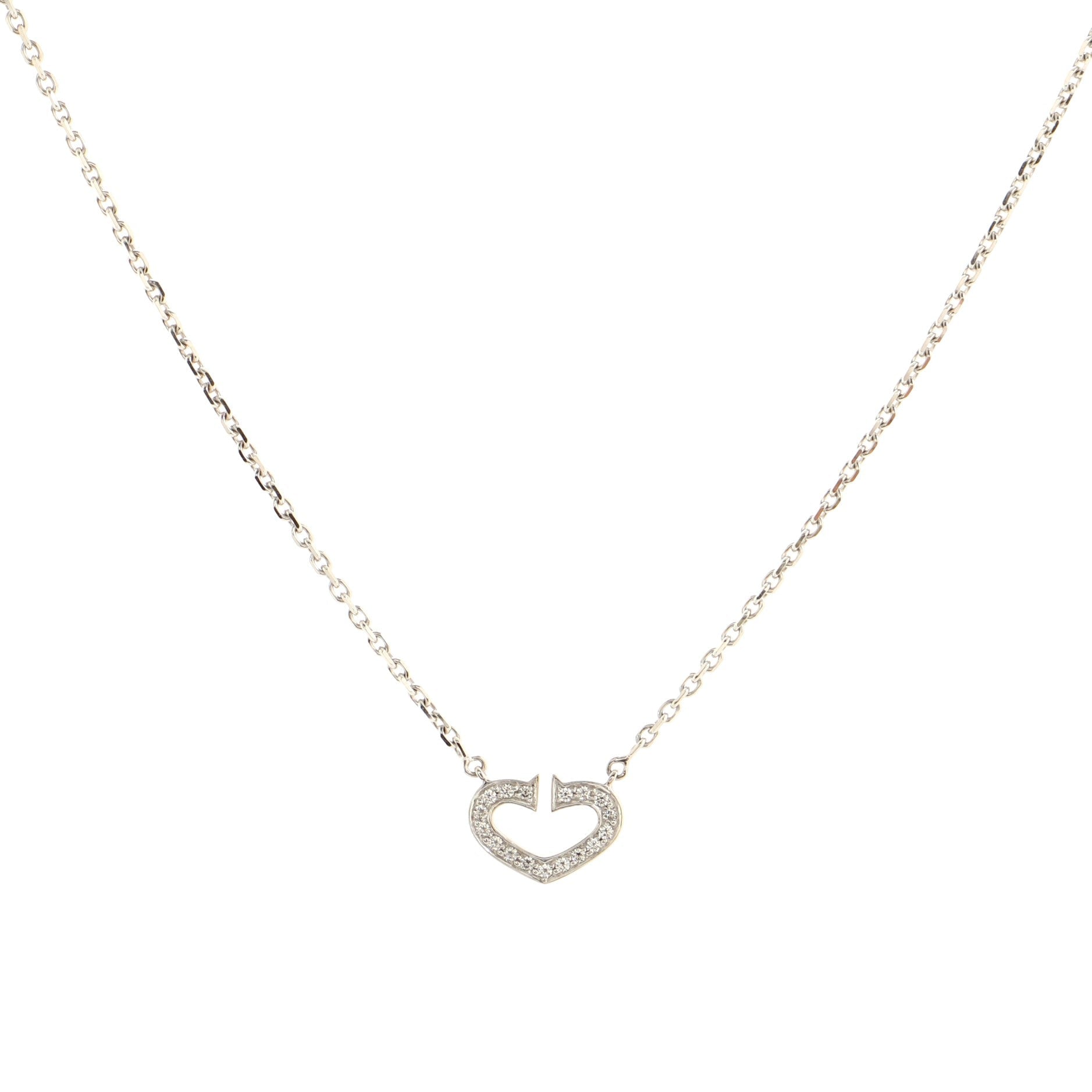 C Heart de Cartier Pendant Necklace 18K White Gold with Pave Diamonds