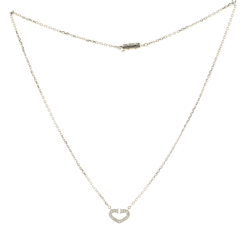 C Heart de Cartier Pendant Necklace 18K White Gold with Pave Diamonds