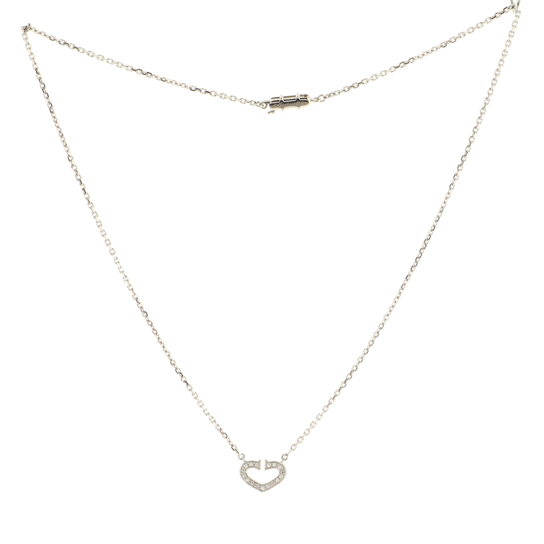 C Heart de Cartier Pendant Necklace 18K White Gold with Pave Diamonds
