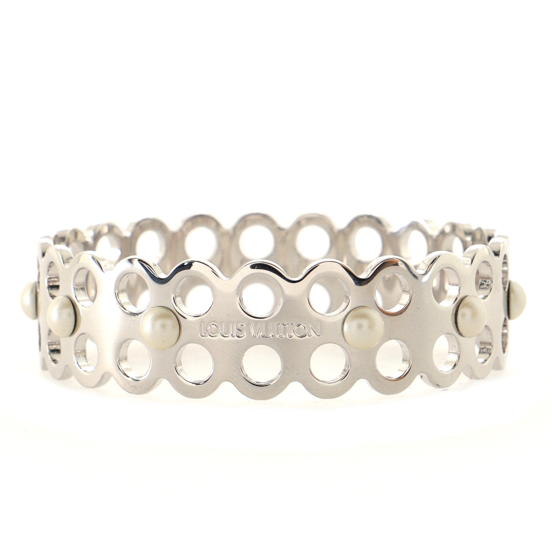 Hide and Seek Bangle Bracelet Metal with Faux Pearl Narrow