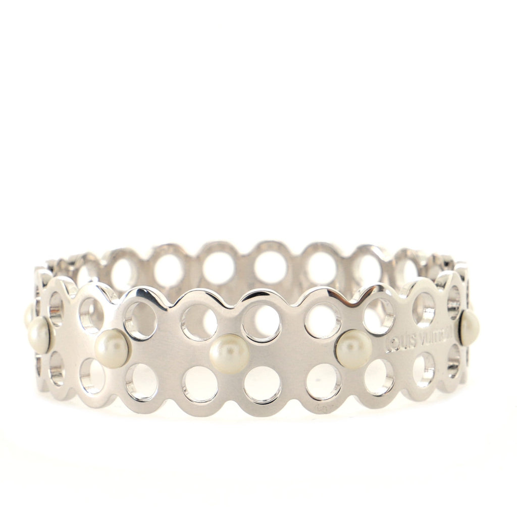 Hide and Seek Bangle Bracelet Metal with Faux Pearl Narrow