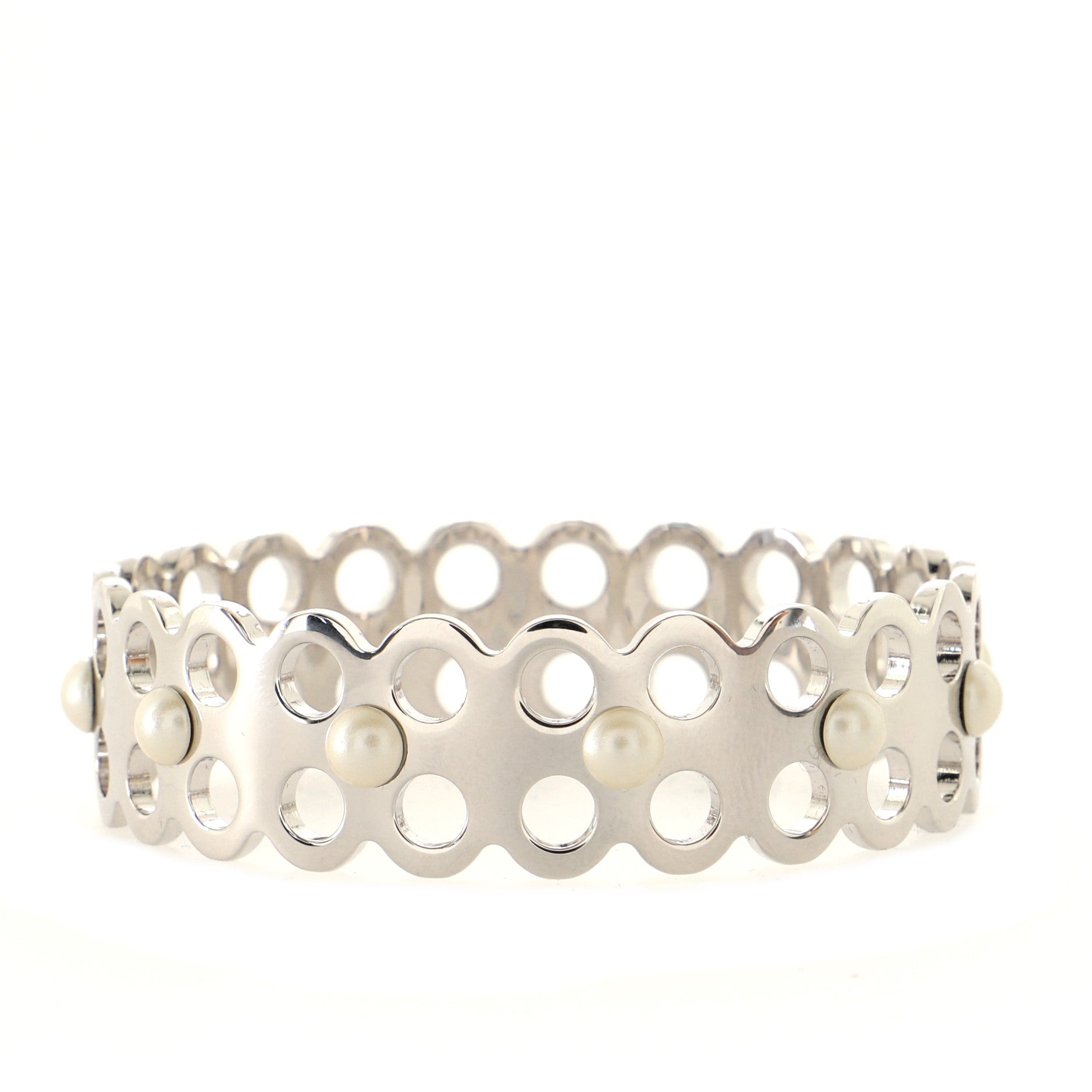 Hide and Seek Bangle Bracelet Metal with Faux Pearl Narrow