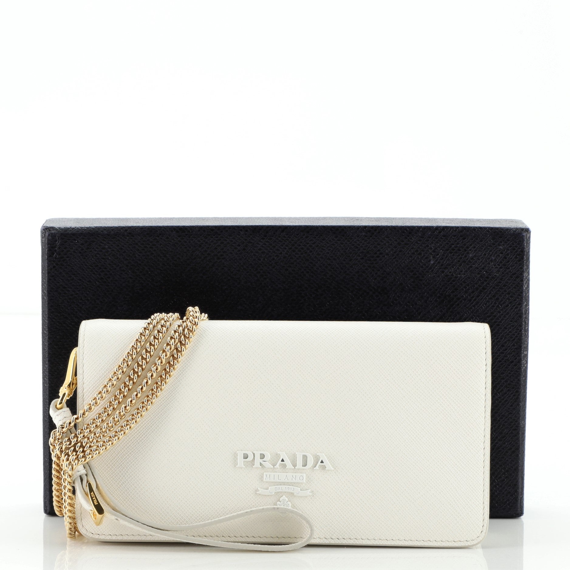 Monochrome Wristlet Wallet on Chain Saffiano Leather Mini