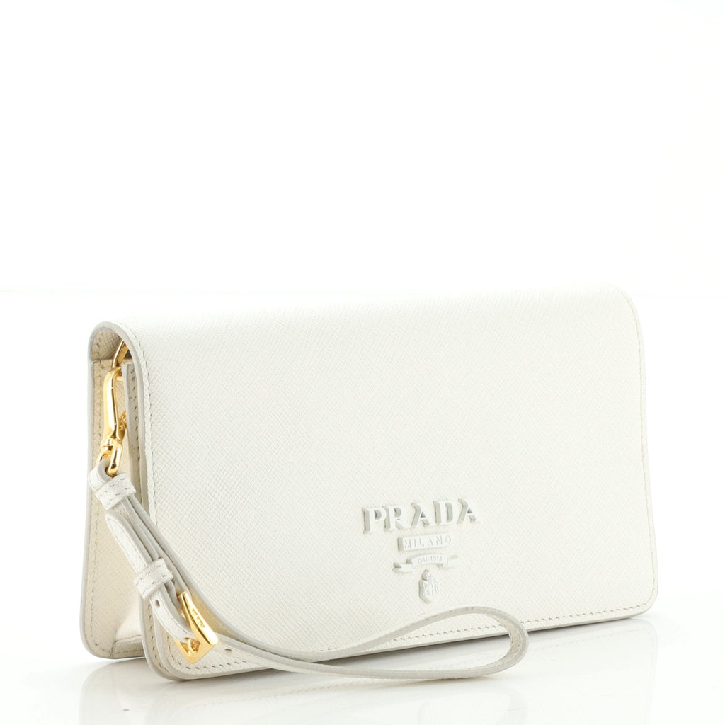 Monochrome Wristlet Wallet on Chain Saffiano Leather Mini
