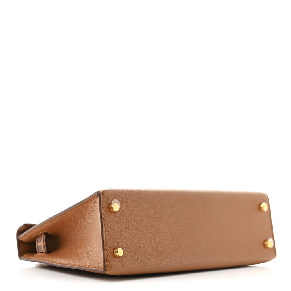 Madame Calfskin Matte Alligator Mini Kelly Sellier Touch 20 Gold Miel