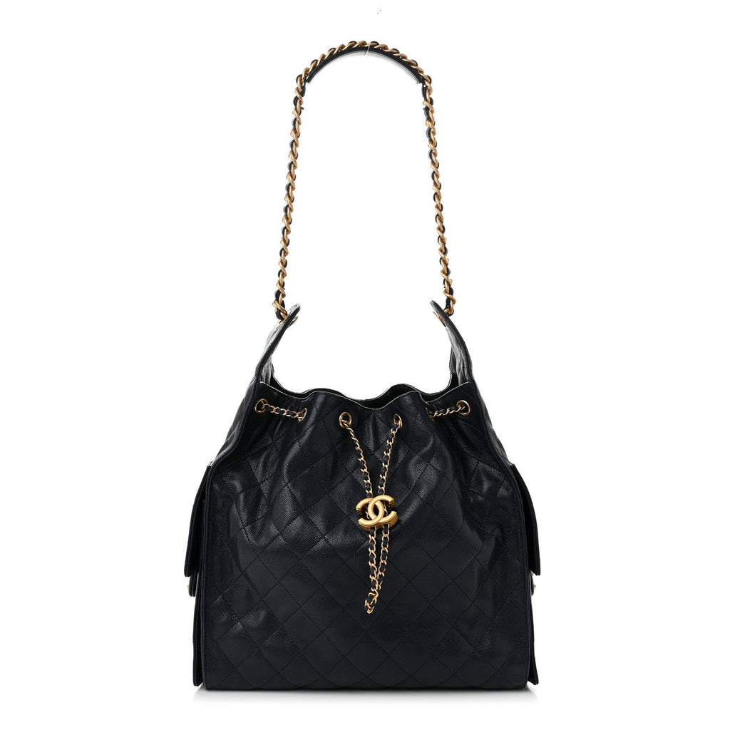 Caviar Quilted Medium Chanel 25 Handbag Dark Navy