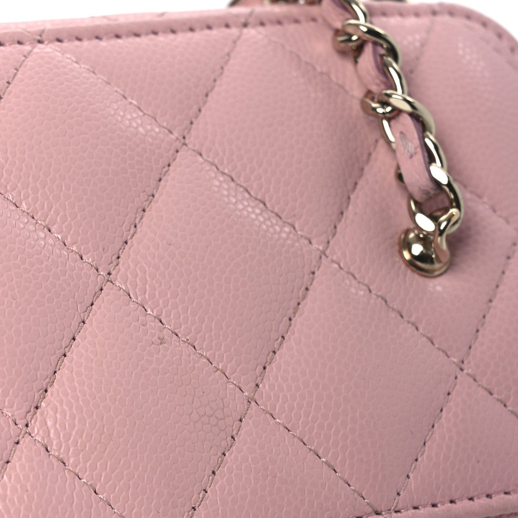 Caviar Quilted  Vanity Case With Chain Pink
