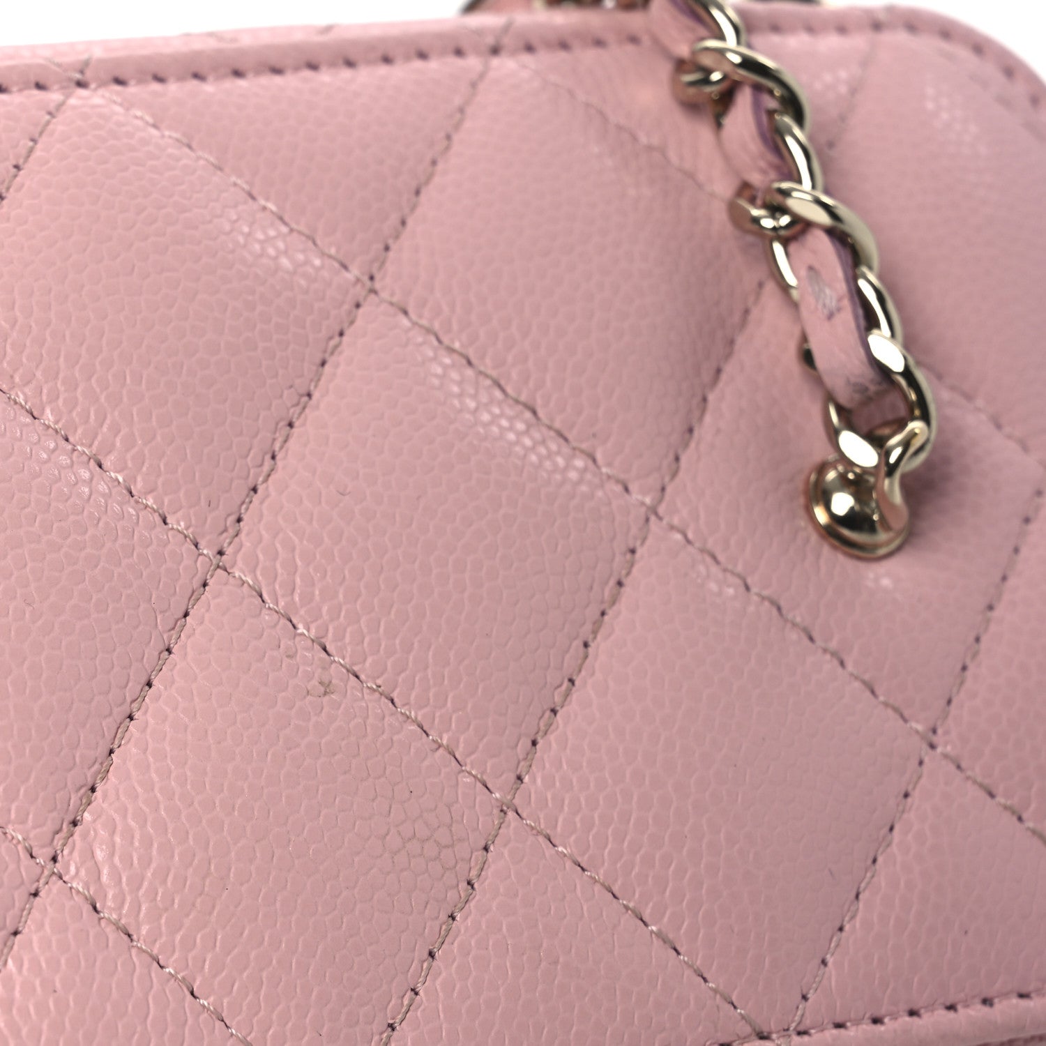 Caviar Quilted  Vanity Case With Chain Pink