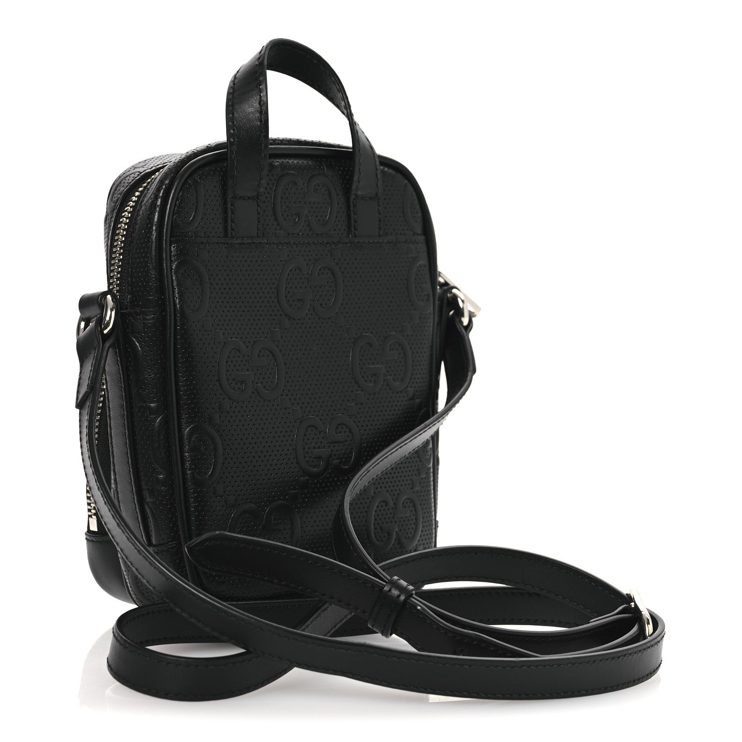 Calfskin GG Tennis Embossed Mini Double Zip Messenger Bag Black