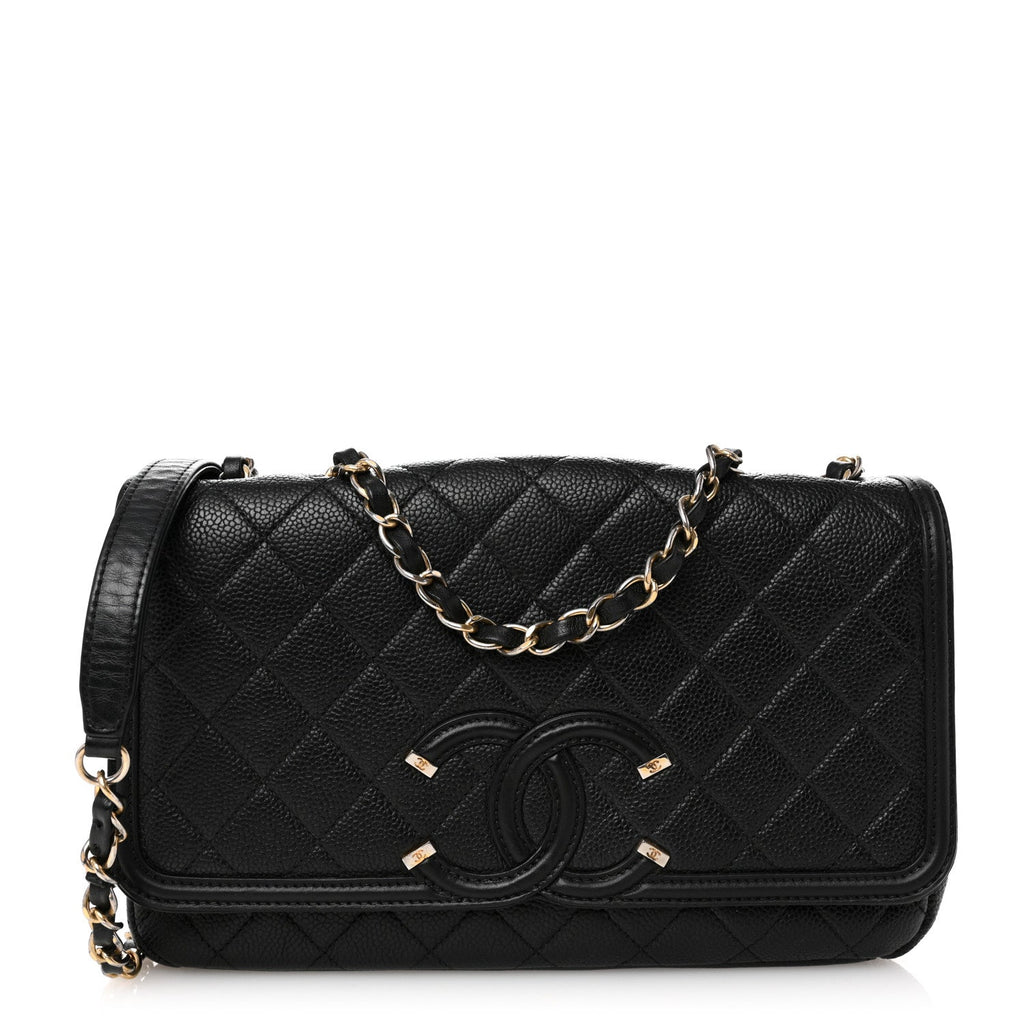 Caviar Quilted Medium CC Filigree Flap Black