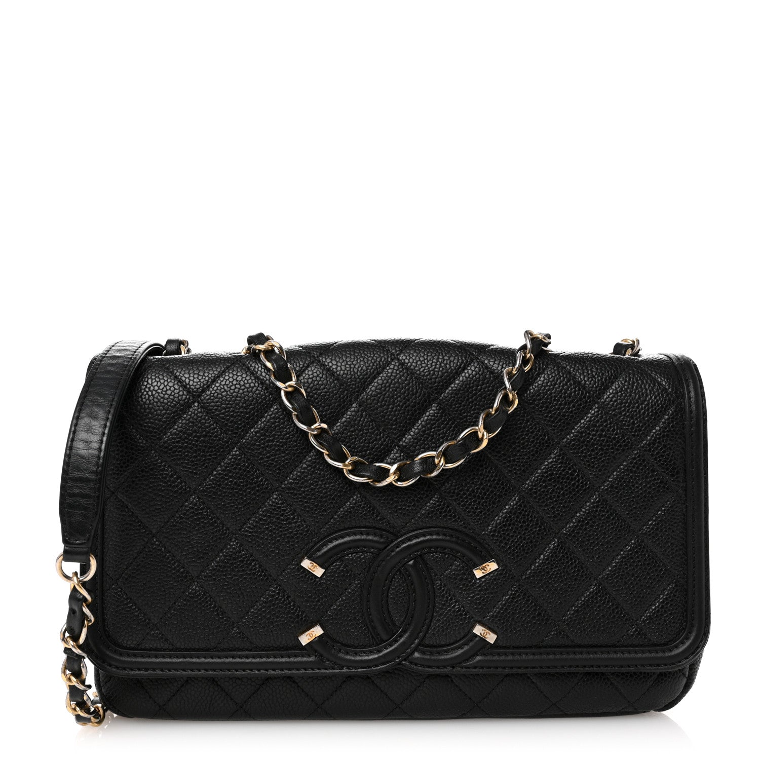 Caviar Quilted Medium CC Filigree Flap Black