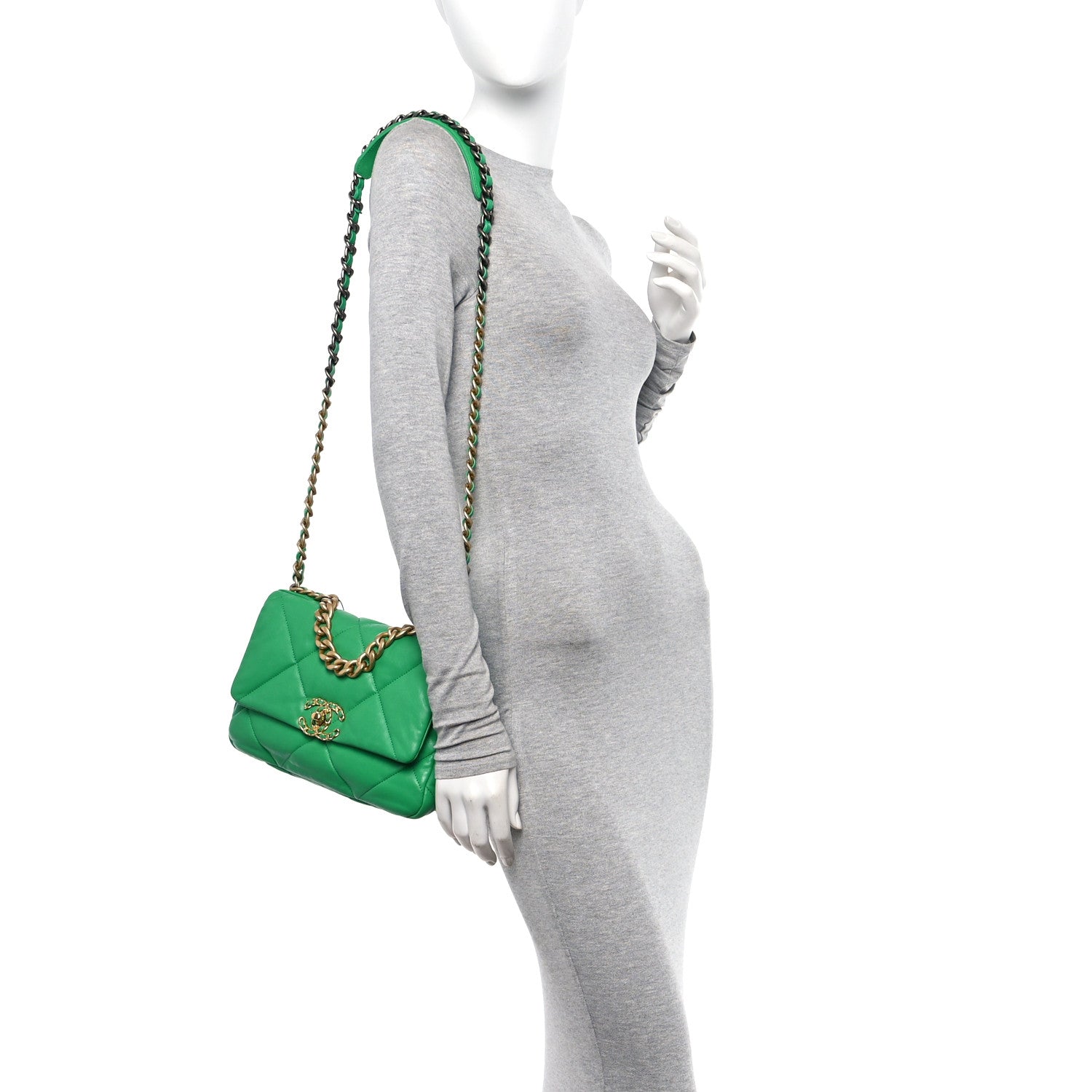 Lambskin Quilted Medium Chanel 19 Flap Green