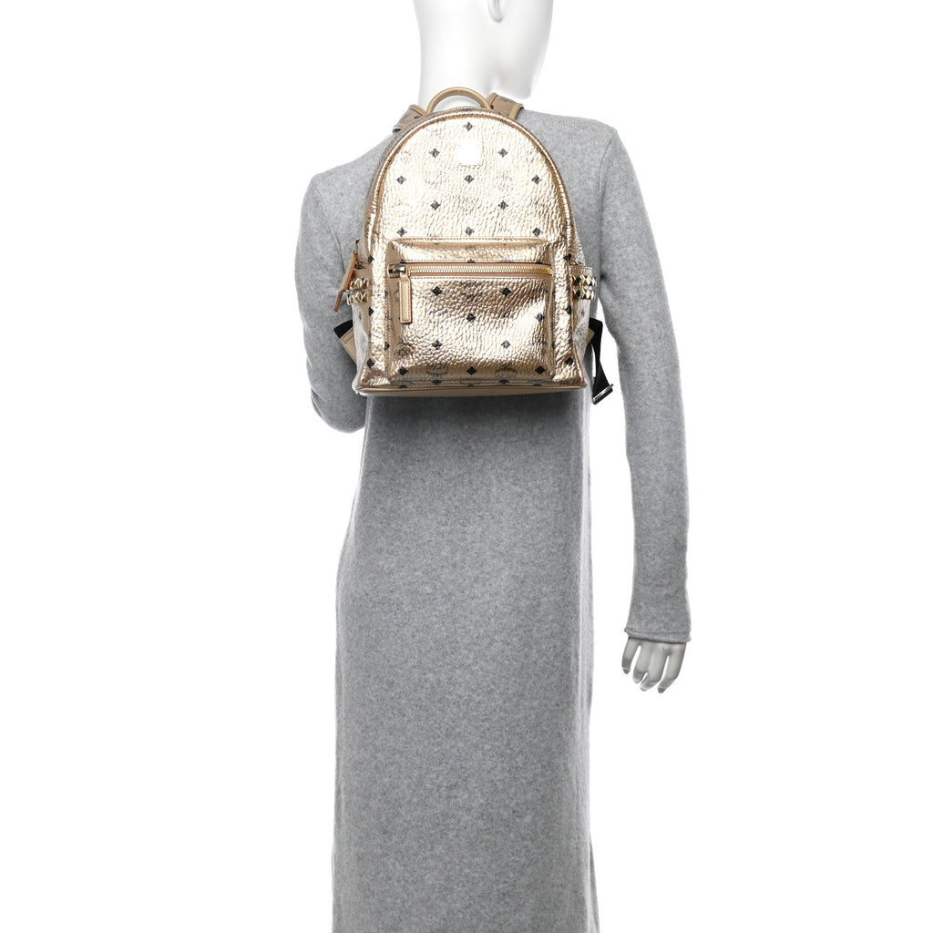 Metallic Visetos Small Side Stud Stark Backpack Gold