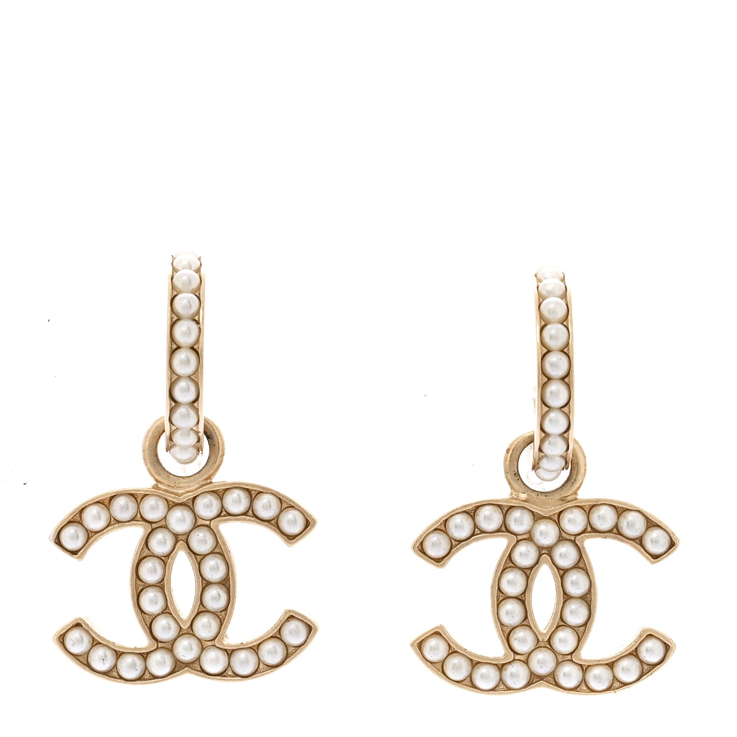 Pearl CC Hoop Drop Earring Gold