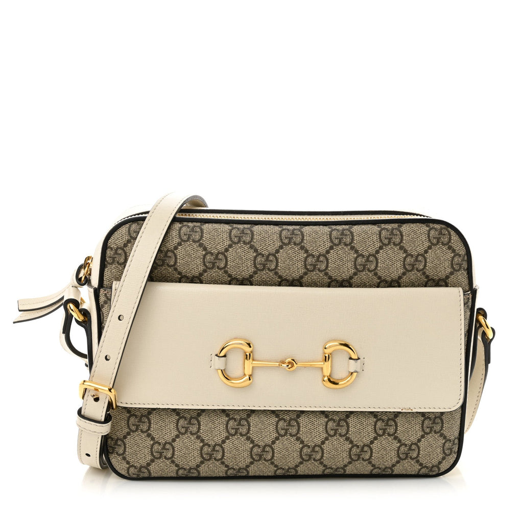 GG Supreme Monogram Small Horsebit 1955 Shoulder Bag Beige Mystic White