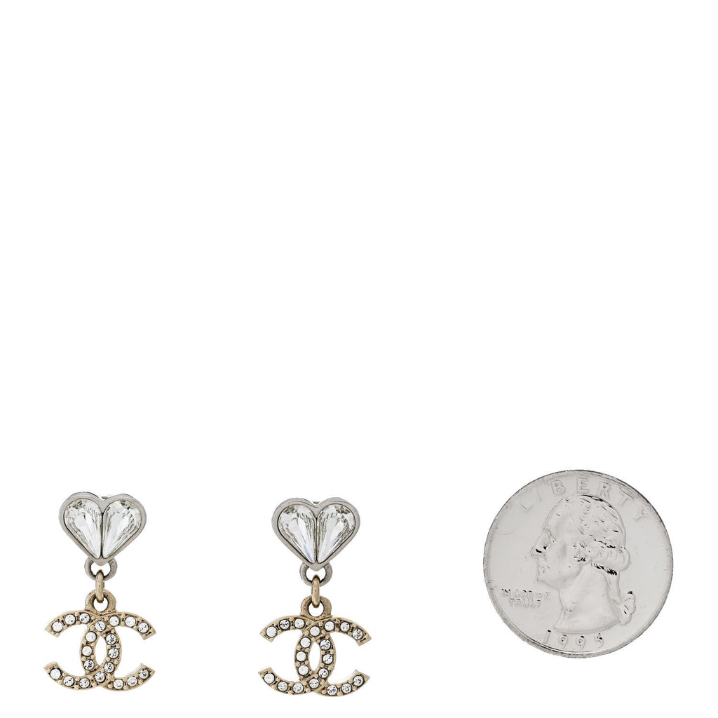 Crystal CC Heart Drop Earrings Gold Silver