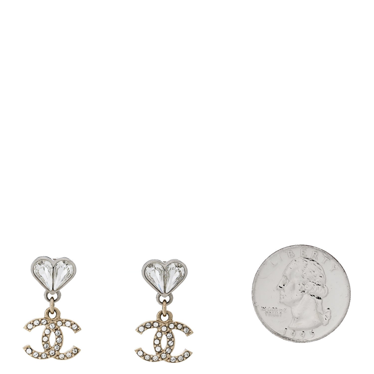 Crystal CC Heart Drop Earrings Gold Silver