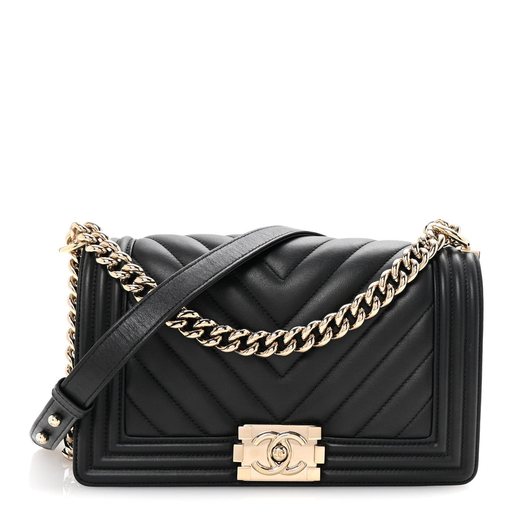 Lambskin Chevron Quilted Medium Boy Flap Black