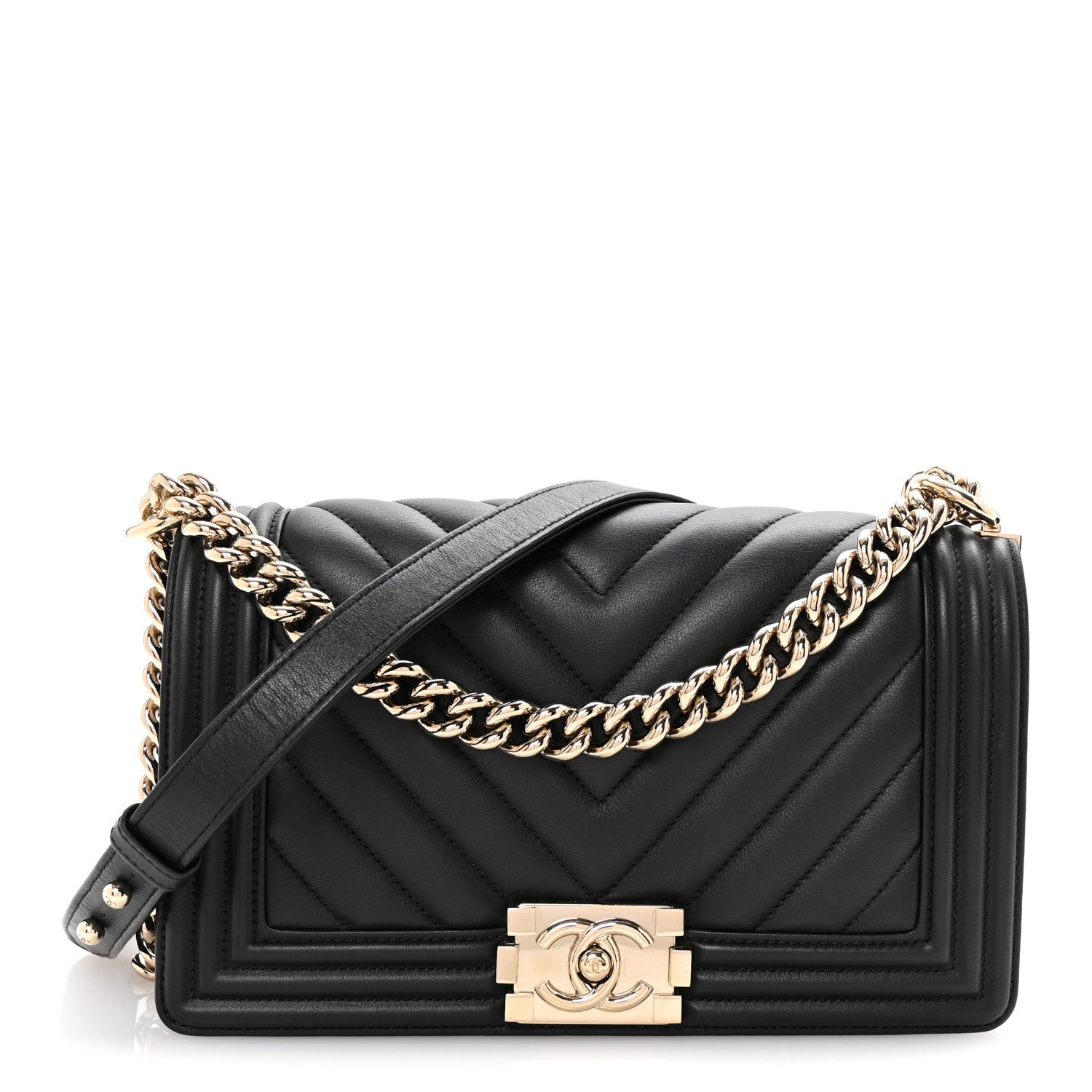 Lambskin Chevron Quilted Medium Boy Flap Black