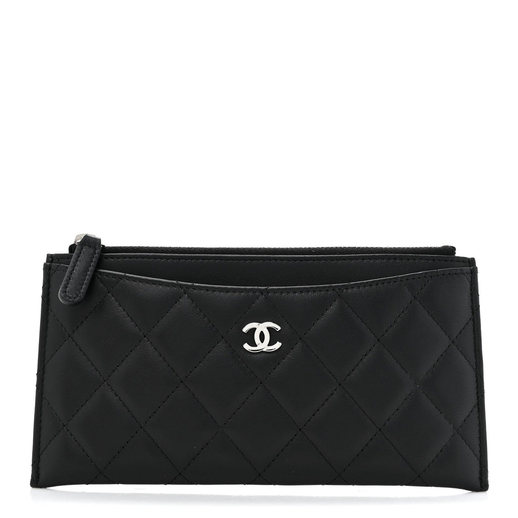 Lambskin Quilted Classic Zip Pouch Black