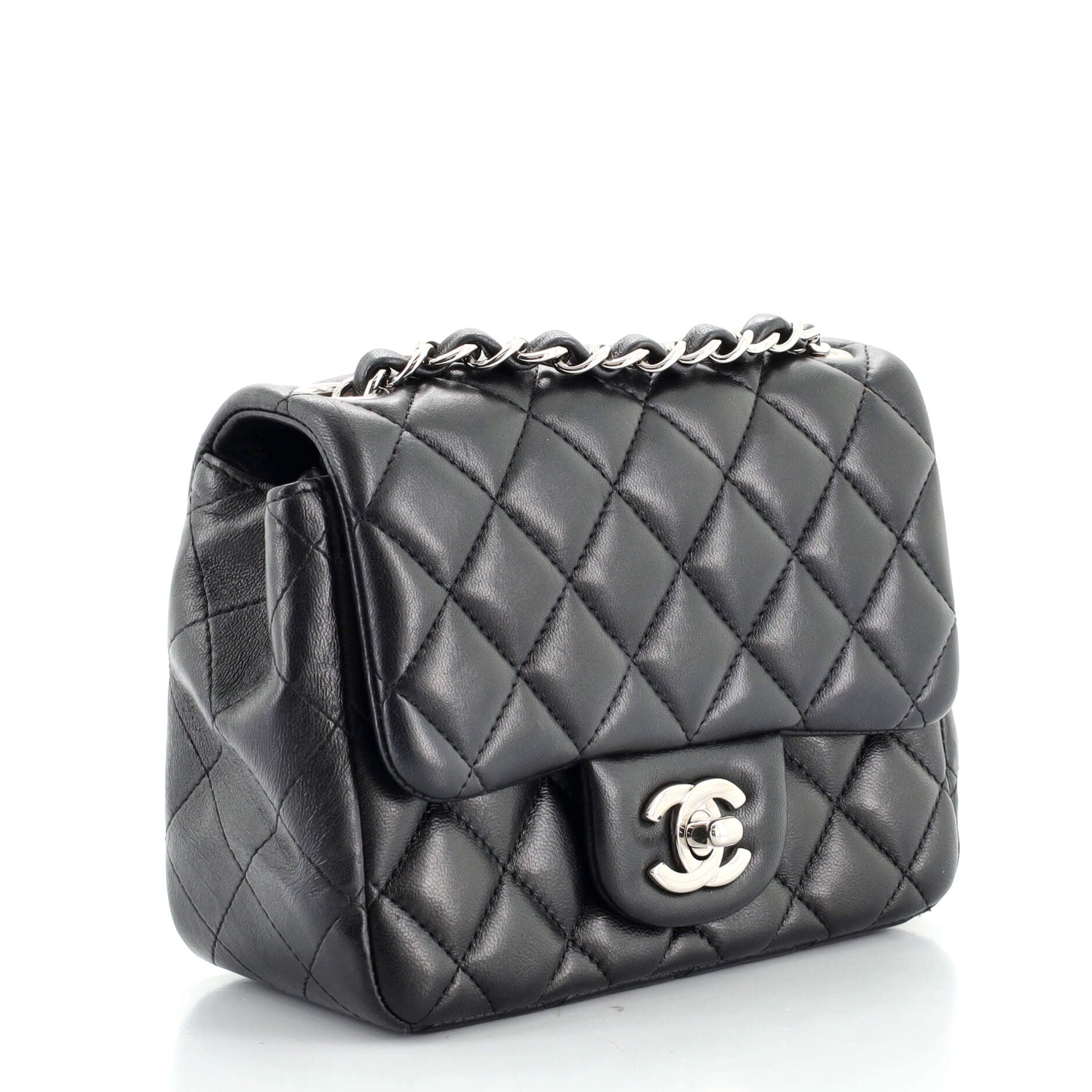 Square Classic Single Flap Bag Quilted Lambskin Mini