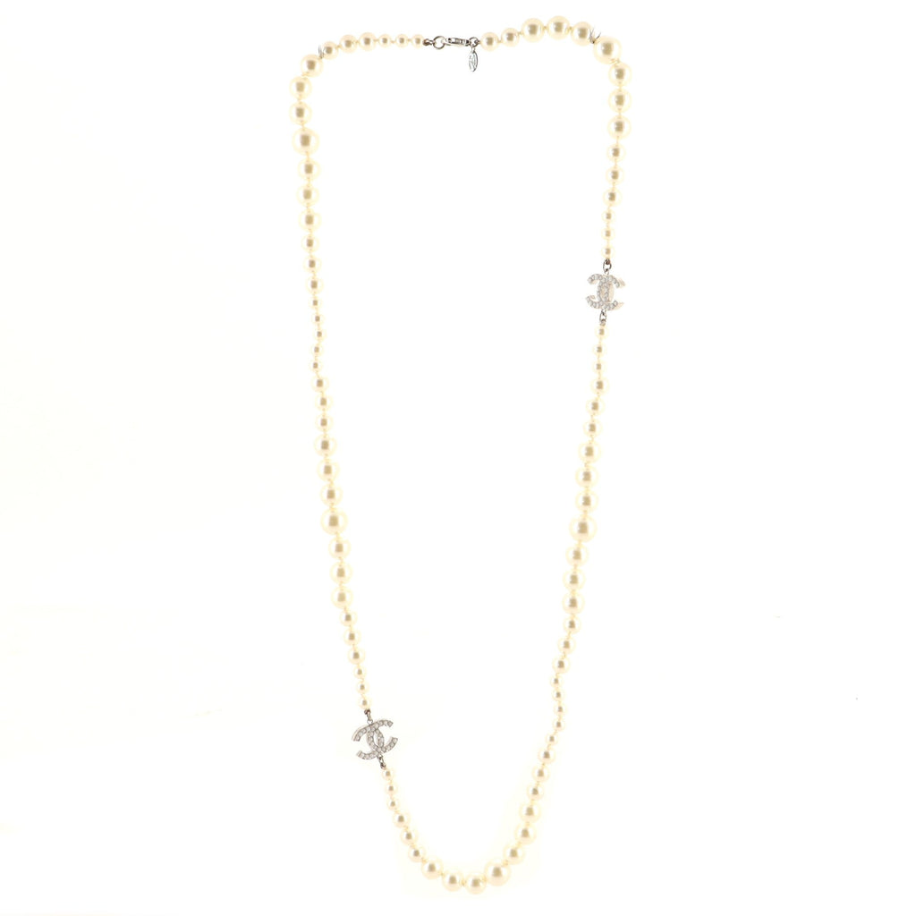 CC Long Necklace Faux Pearl and Metal with Beads