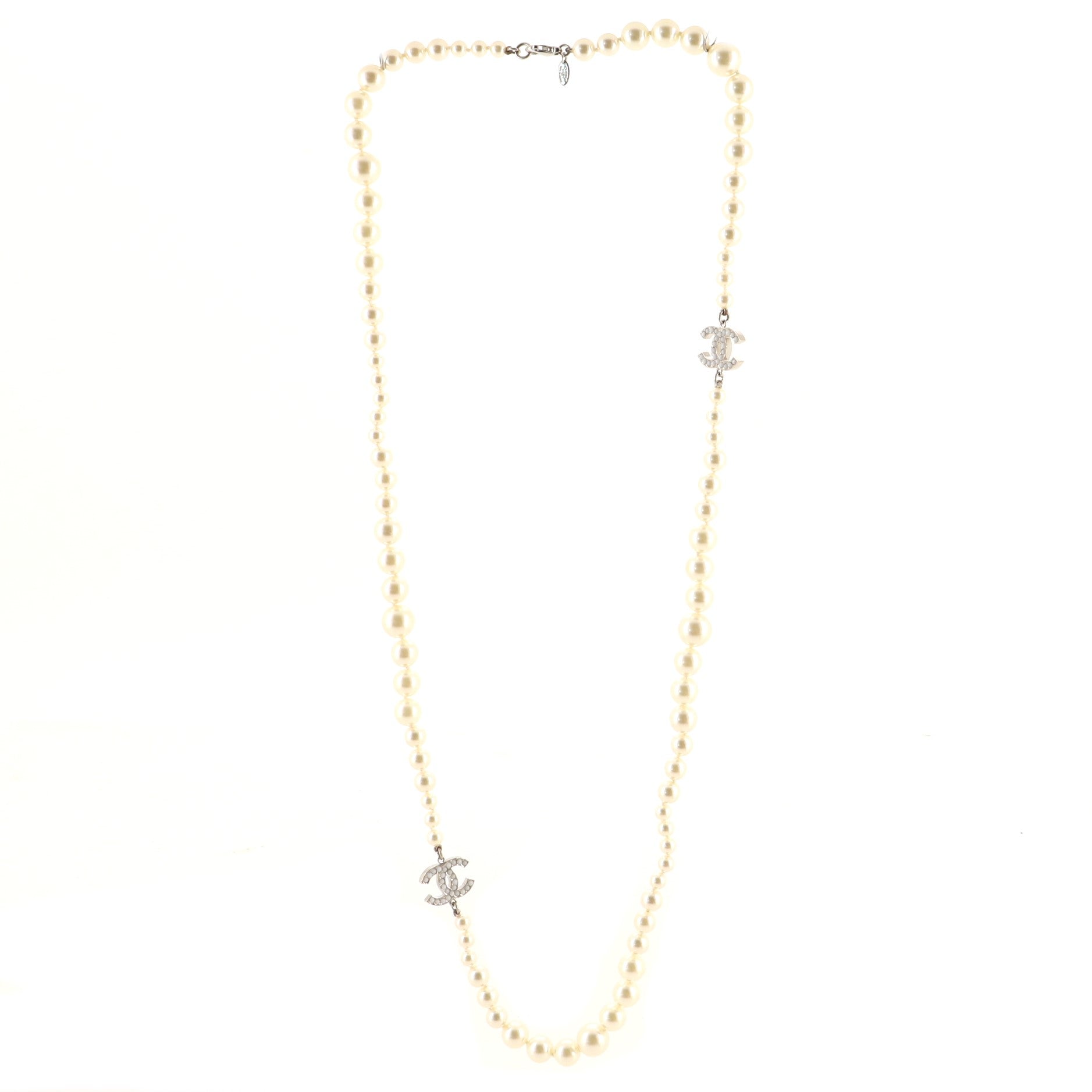 CC Long Necklace Faux Pearl and Metal with Beads