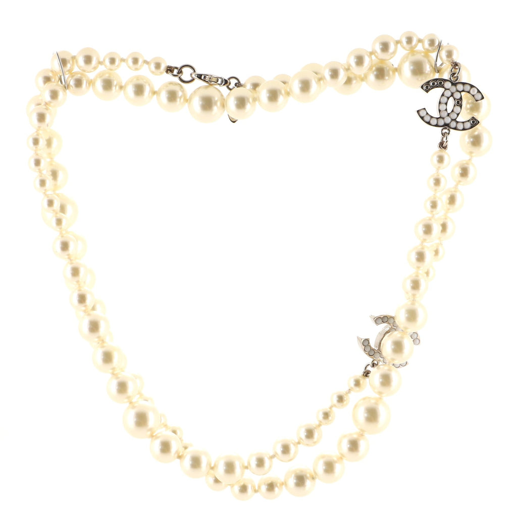 CC Long Necklace Faux Pearl and Metal with Beads