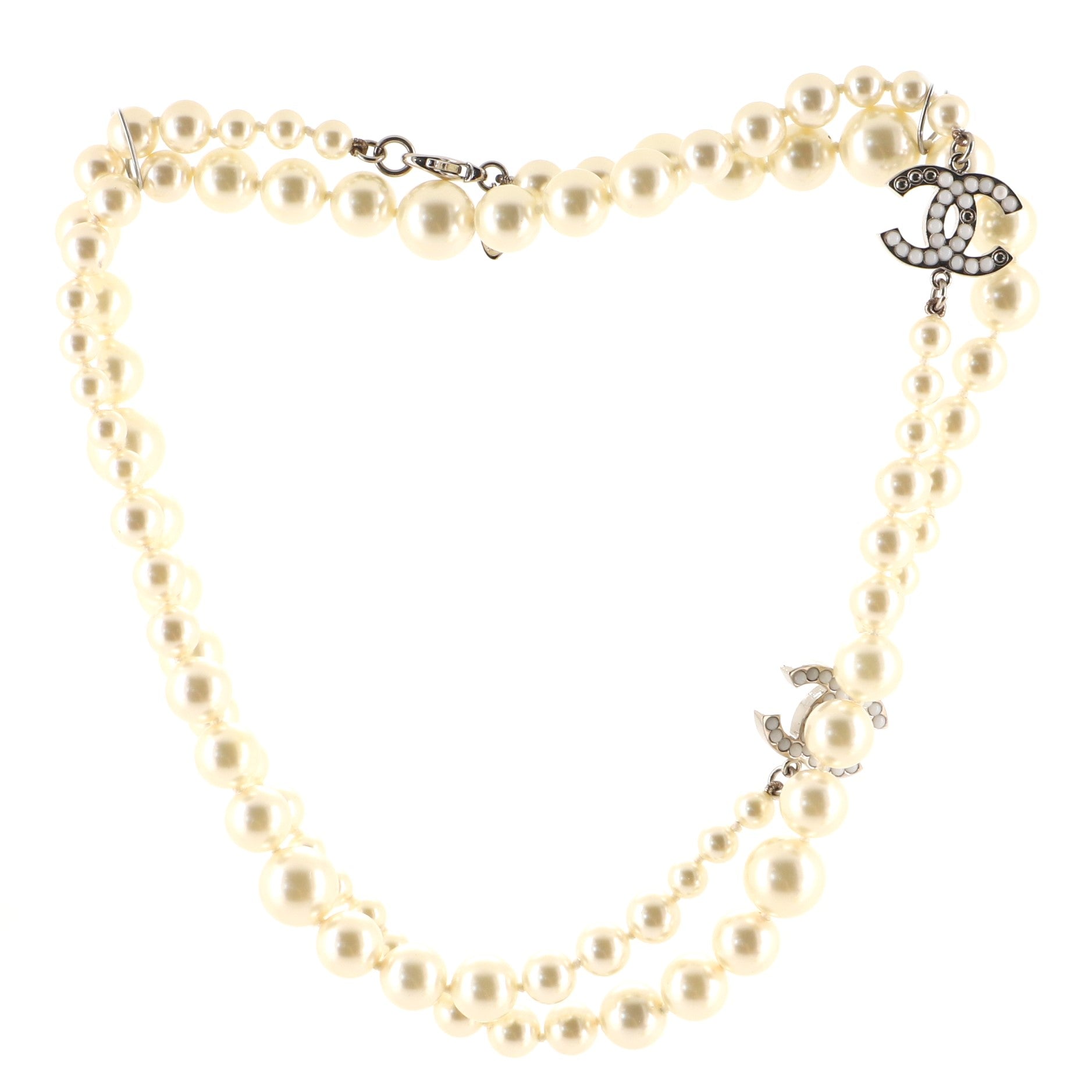 CC Long Necklace Faux Pearl and Metal with Beads