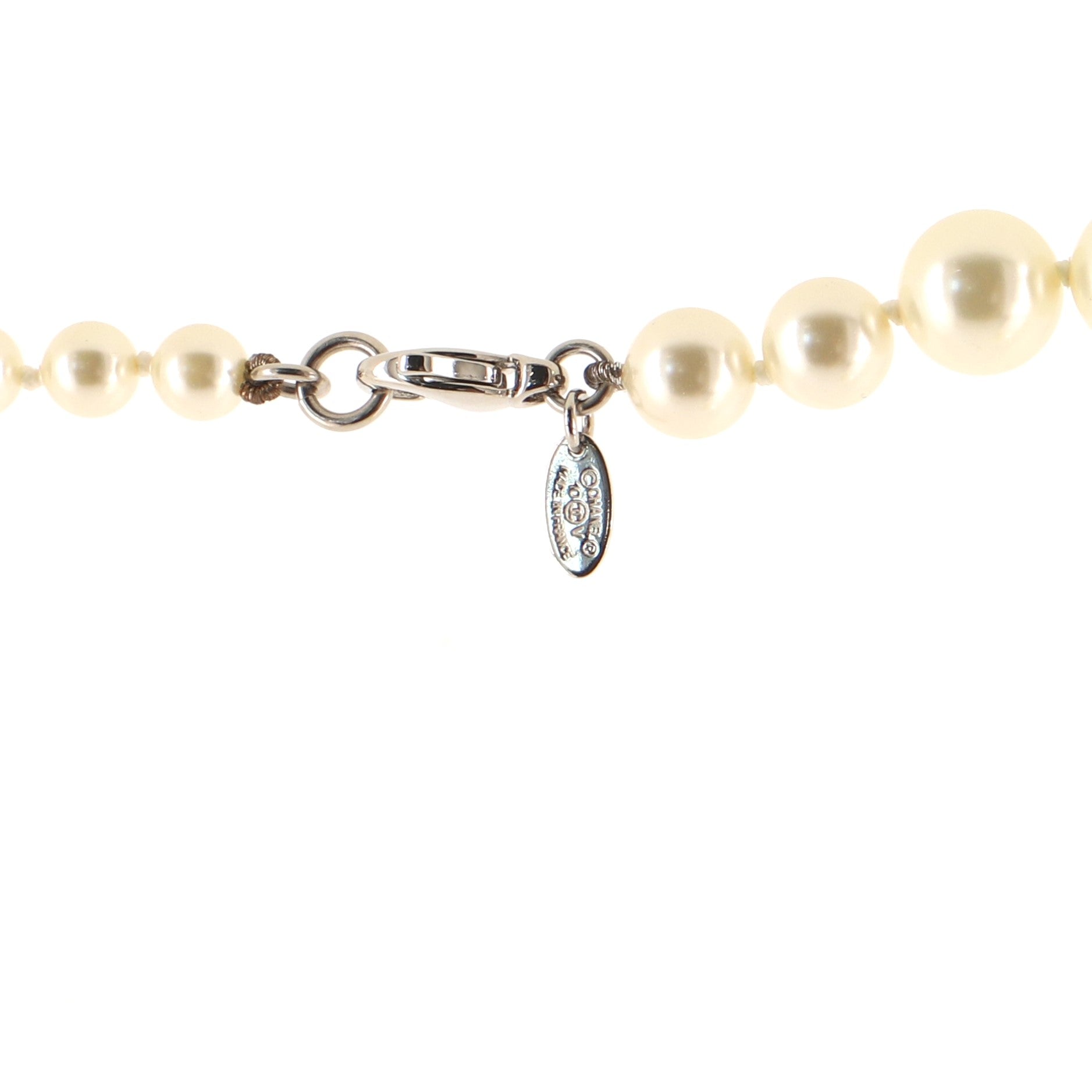 CC Long Necklace Faux Pearl and Metal with Beads