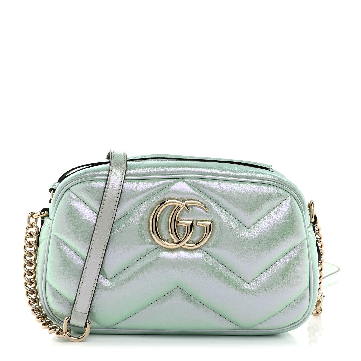 Iridescent Nappa Chevron Matelasse Small GG Marmont Chain Shoulder Bag Iridescent Salvy Green