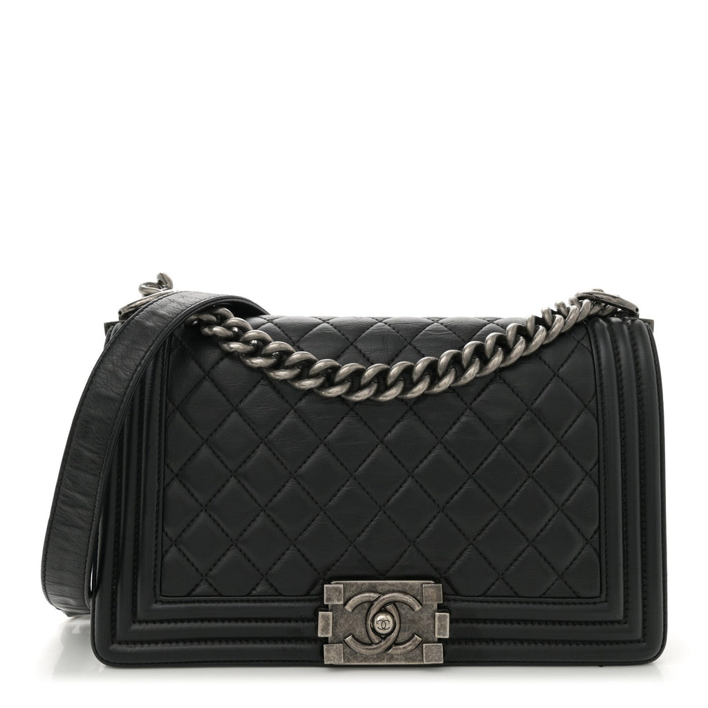 Calfskin Quilted Medium Boy Flap Black