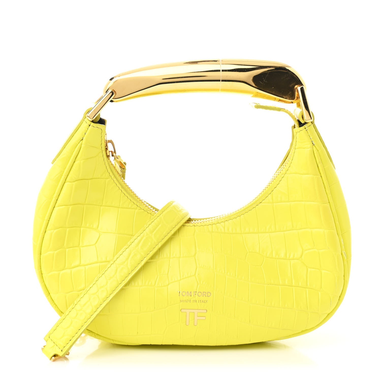 Calfskin Crocodile Embossed Mini Bianca Hobo Acid Yellow