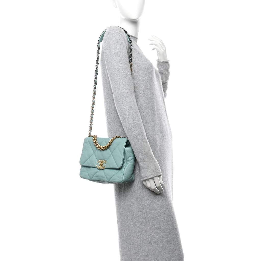 Goatskin Quilted Medium Chanel 19 Flap Light Blue