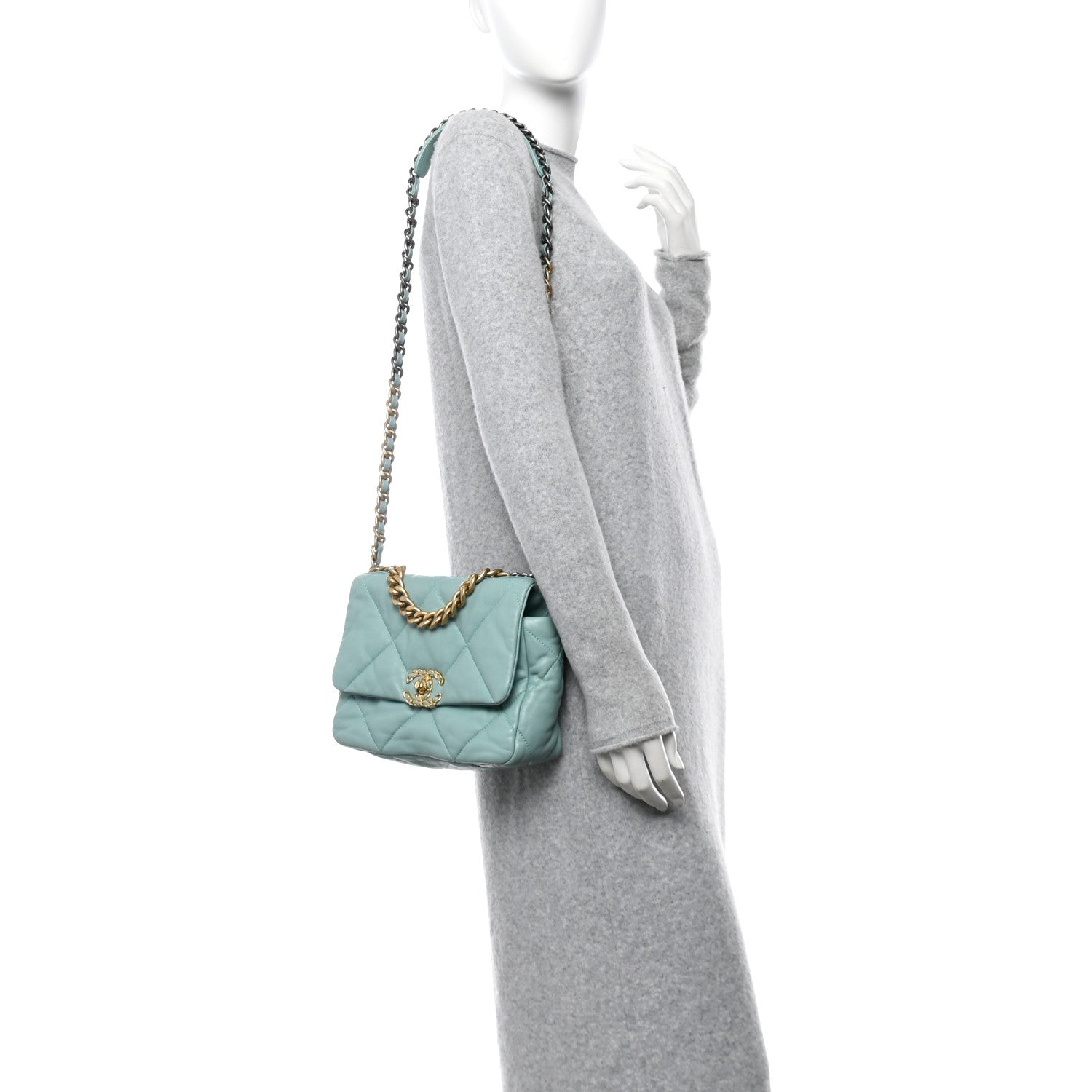 Goatskin Quilted Medium Chanel 19 Flap Light Blue