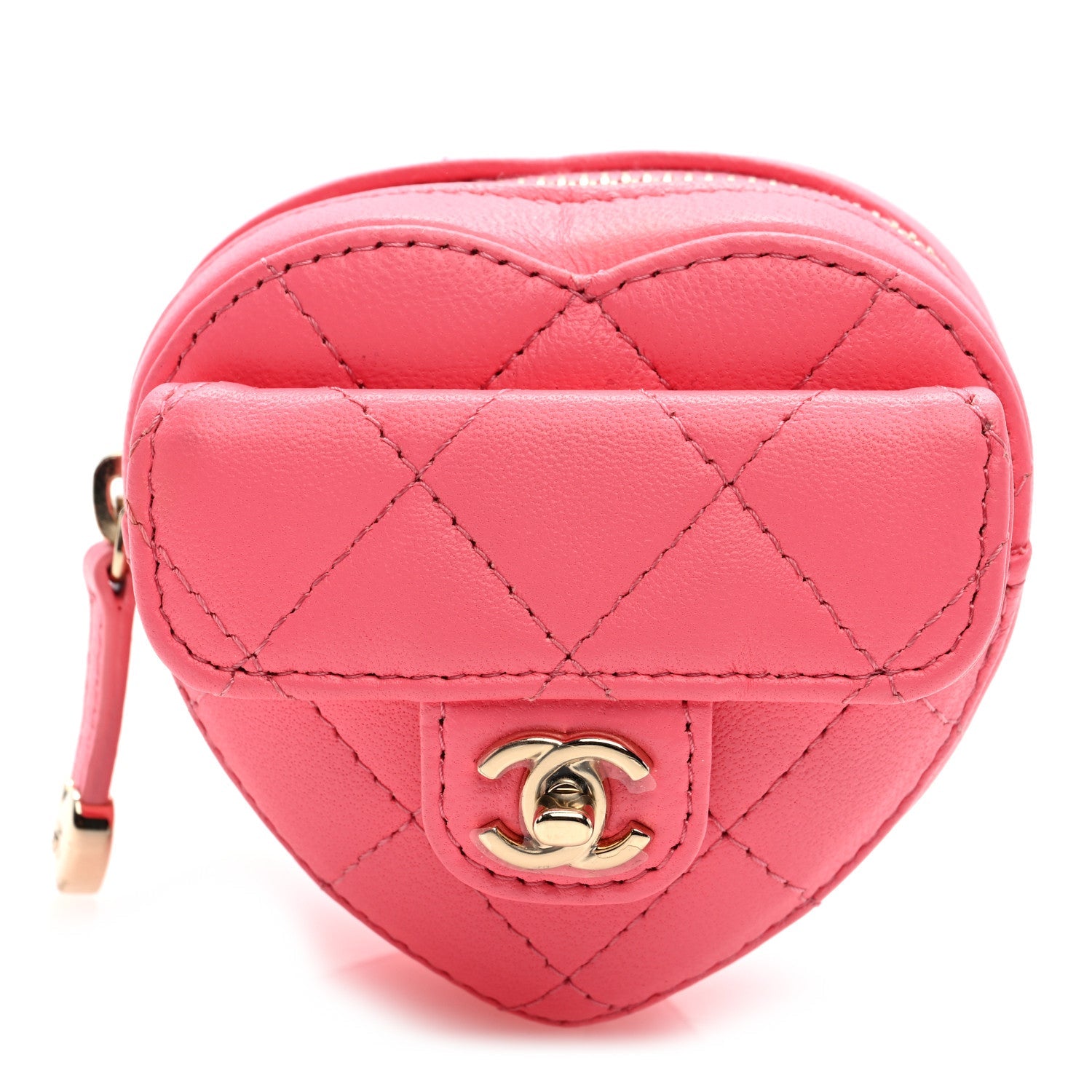 Lambskin Quilted CC In Love Heart Zipped Arm Coin Purse Pink