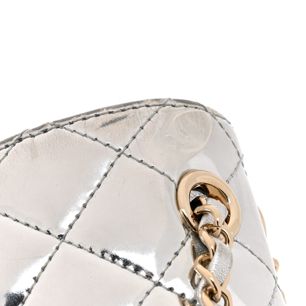 Mirror Calfskin Metallic Calfskin Quilted Hollywood Boulevard Mini Flap With Star Coin Purse Silver