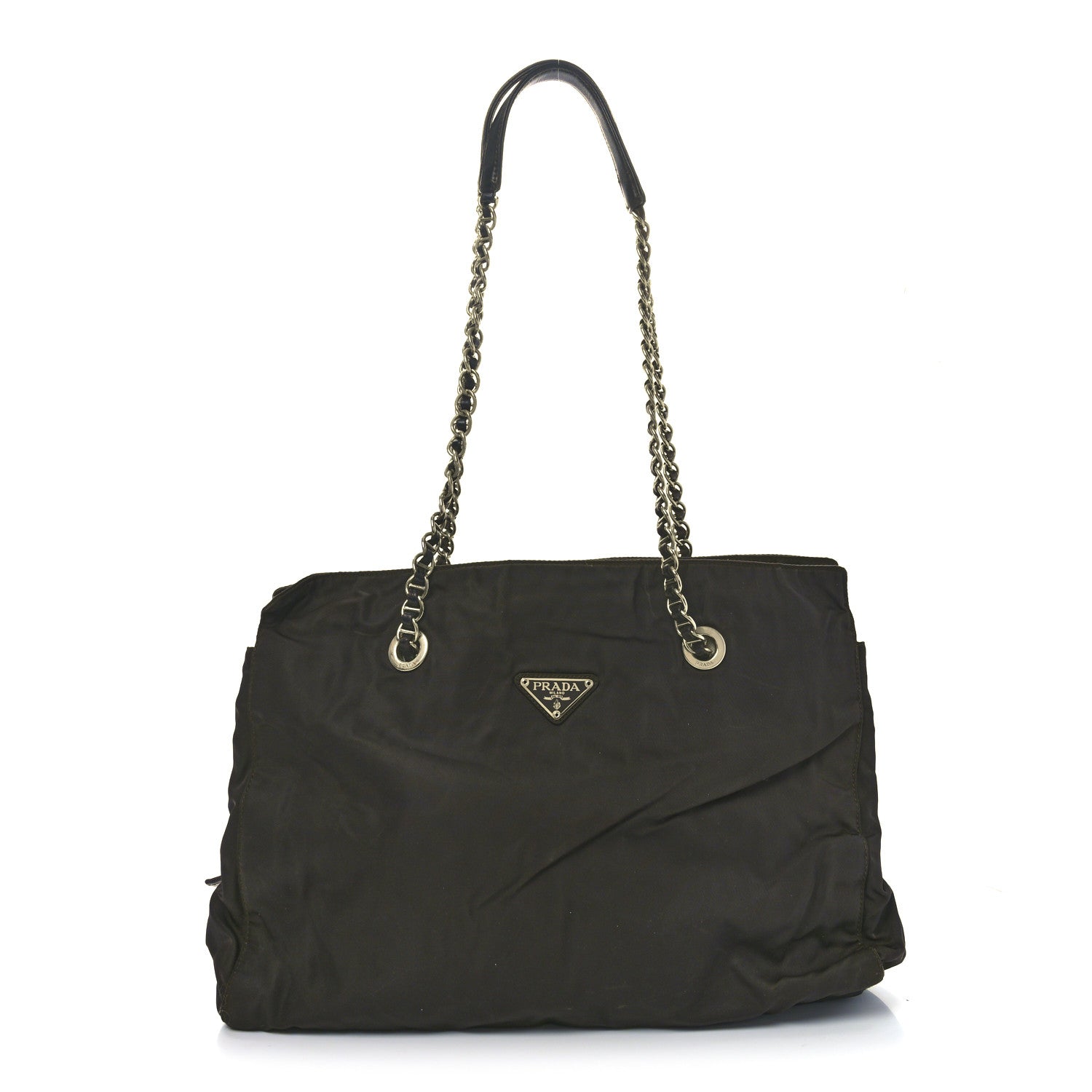 Tessuto Nylon Acciaio Chain Shoulder Bag Brown