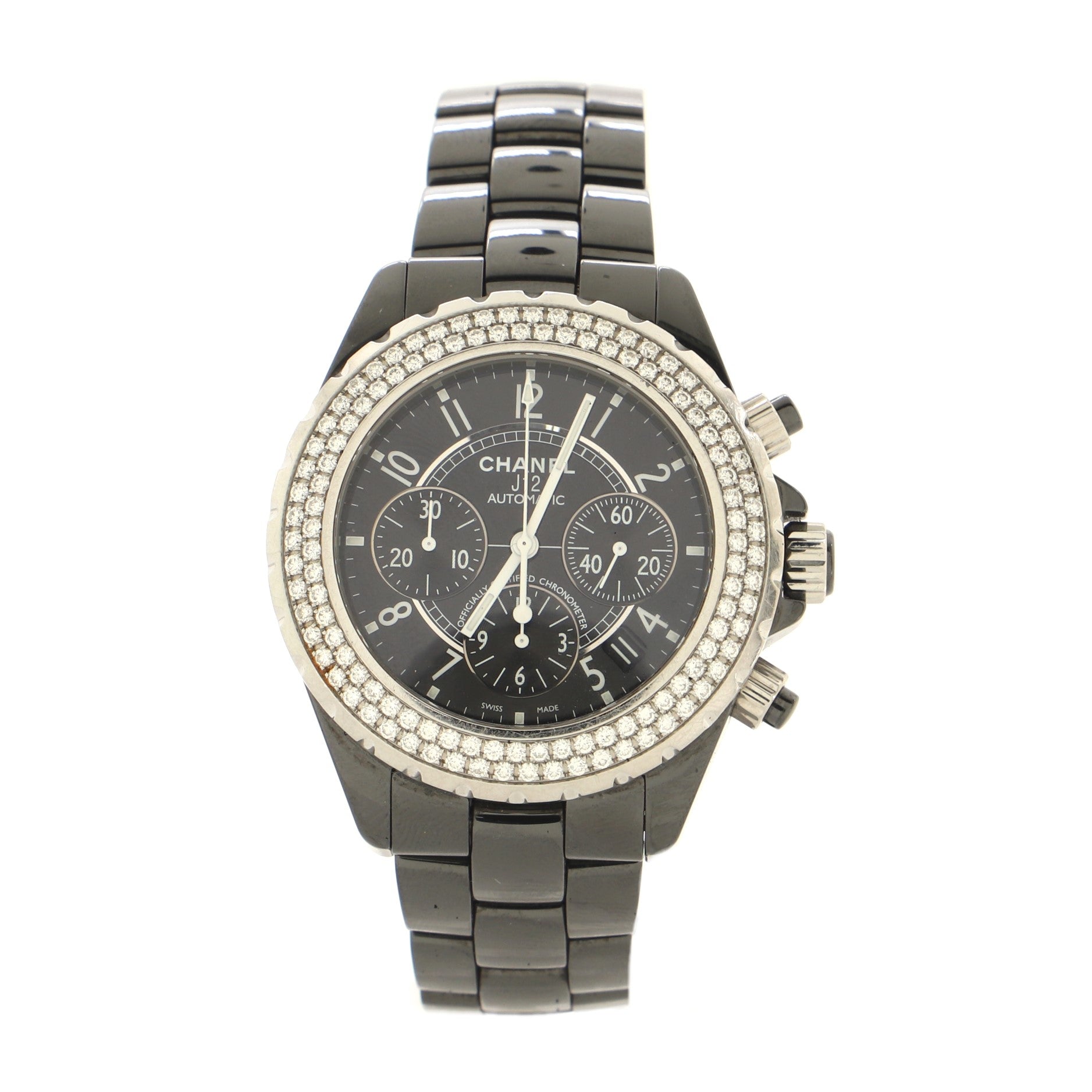 J12 Chronograph Automatic Watch Ceramic and Stainless Steel with Diamond Bezel 41