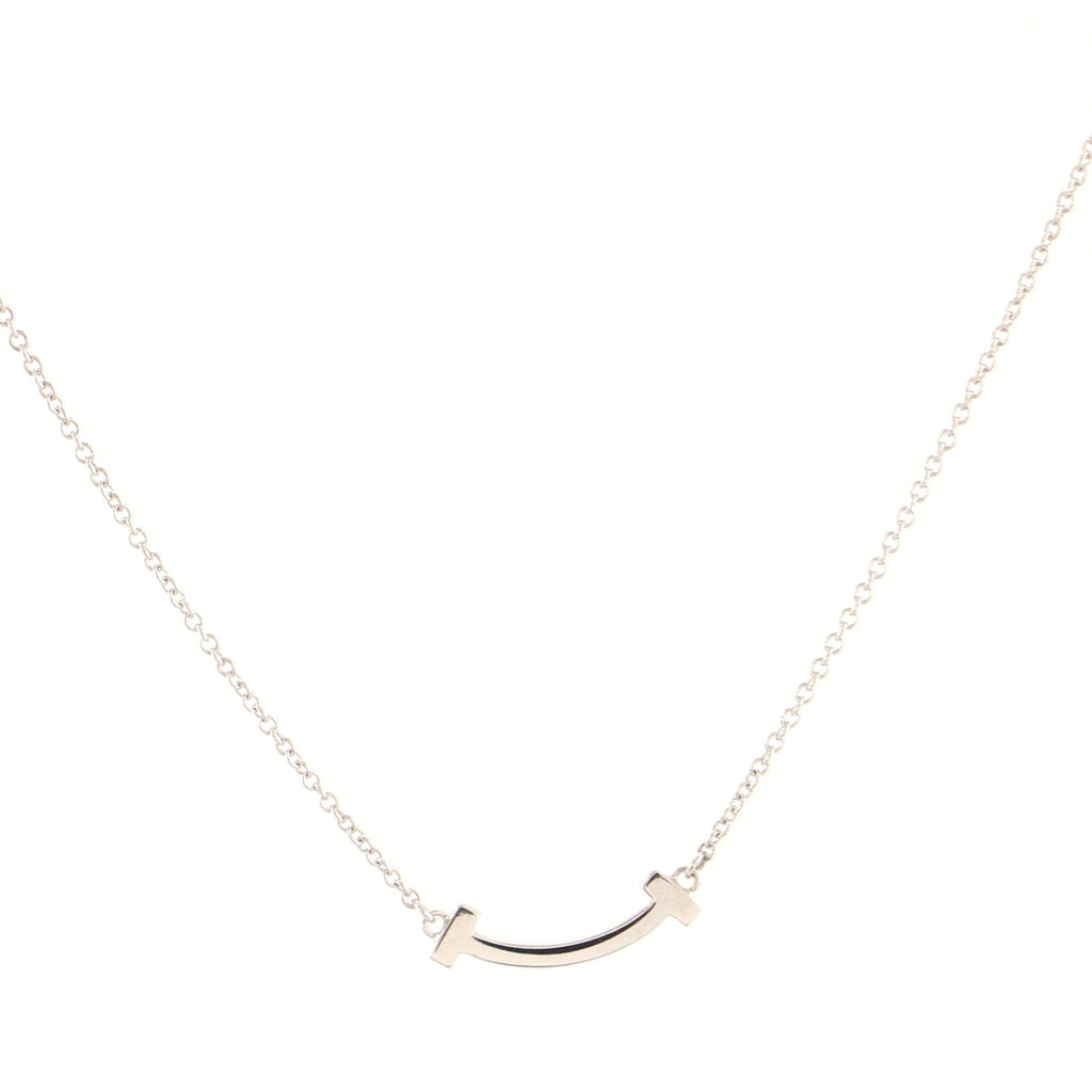 T Smile Pendant Necklace 18K White Gold with Pink Sapphires Mini