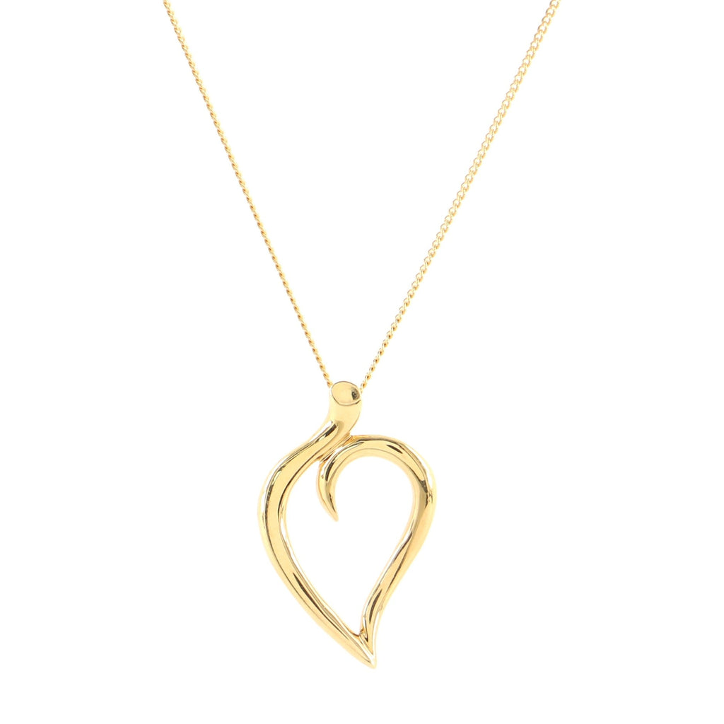 Leaf Heart Pendant Necklace 18K Yellow Gold