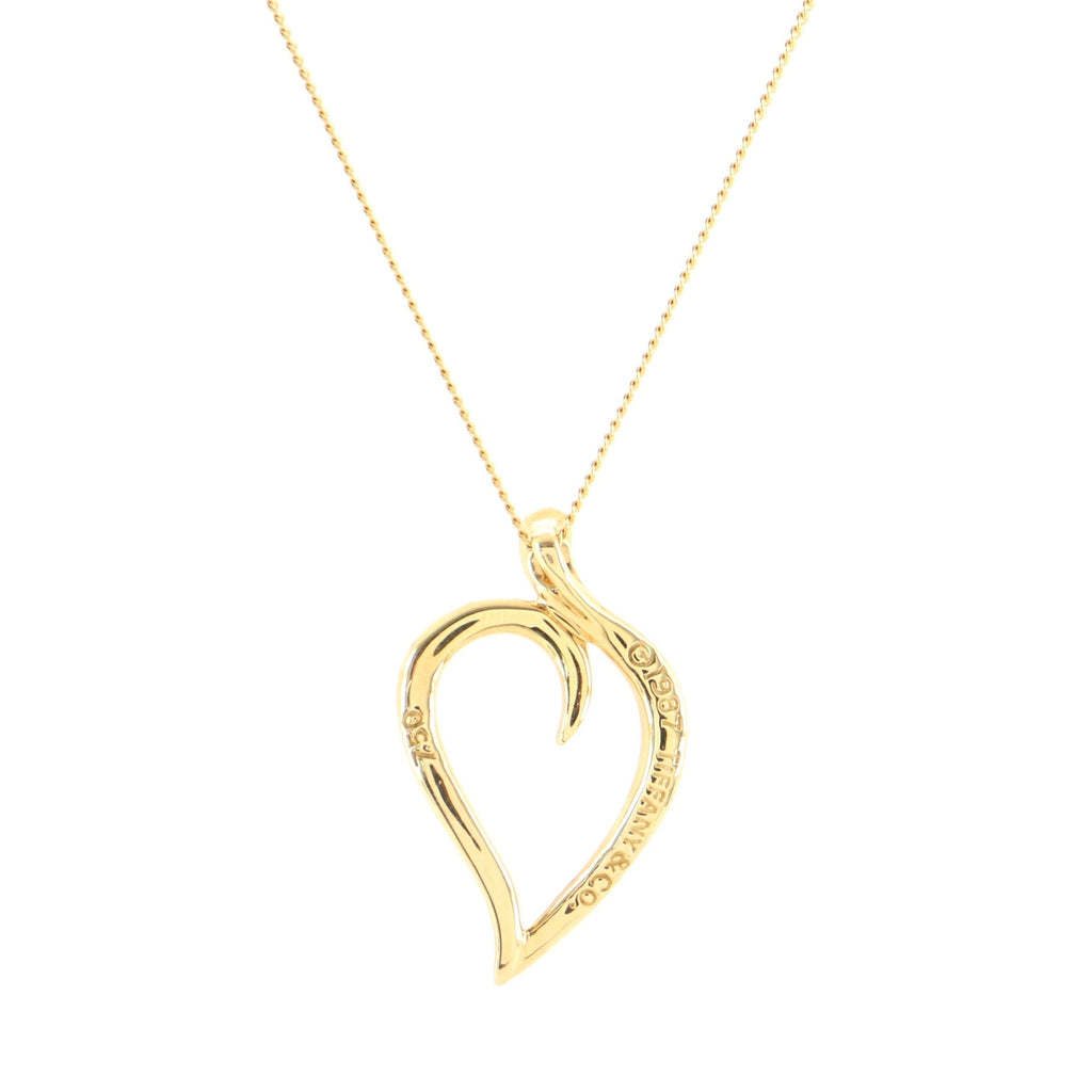 Leaf Heart Pendant Necklace 18K Yellow Gold
