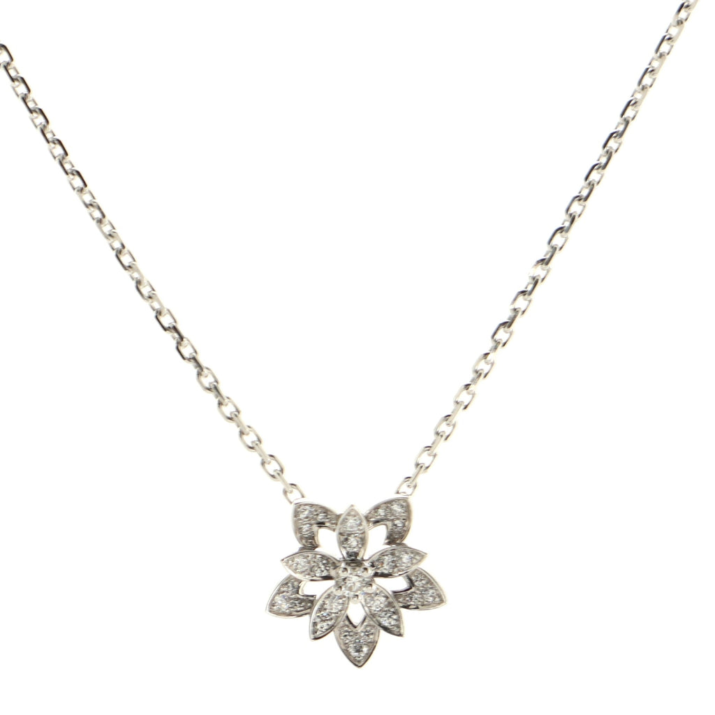 Lotus Clip Pendant Necklace 18K White Gold with Pave Diamonds Mini